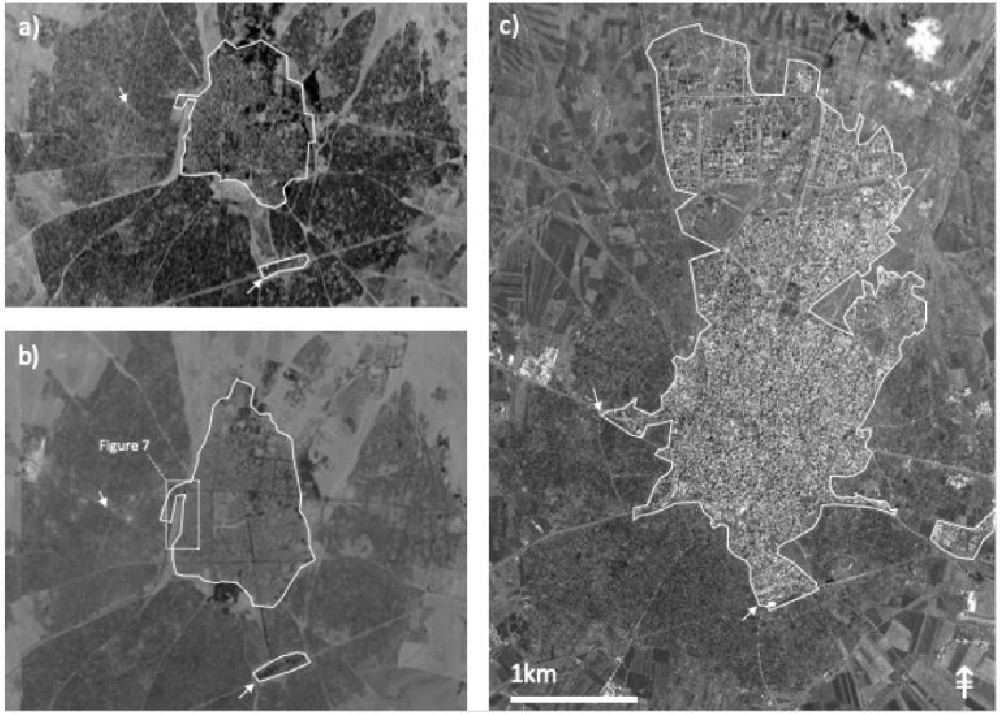 Qazvin, Iran. Urban area in (a) 1955, (b) 1973 and (c) 2005