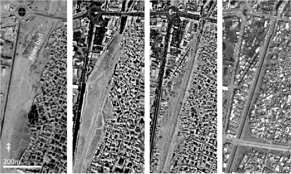 Qazvin, Iran. Urbanarea arounda riverbedin(a) 1955, (b) 1974, (c) 1978 and(d) 2005